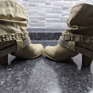 Cream rhinestone ankle boots
